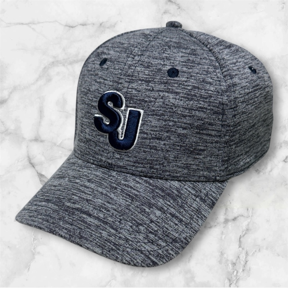 Navy/Gray space dye Baseball Cap with embroidered SJ Logo fitted stretchy